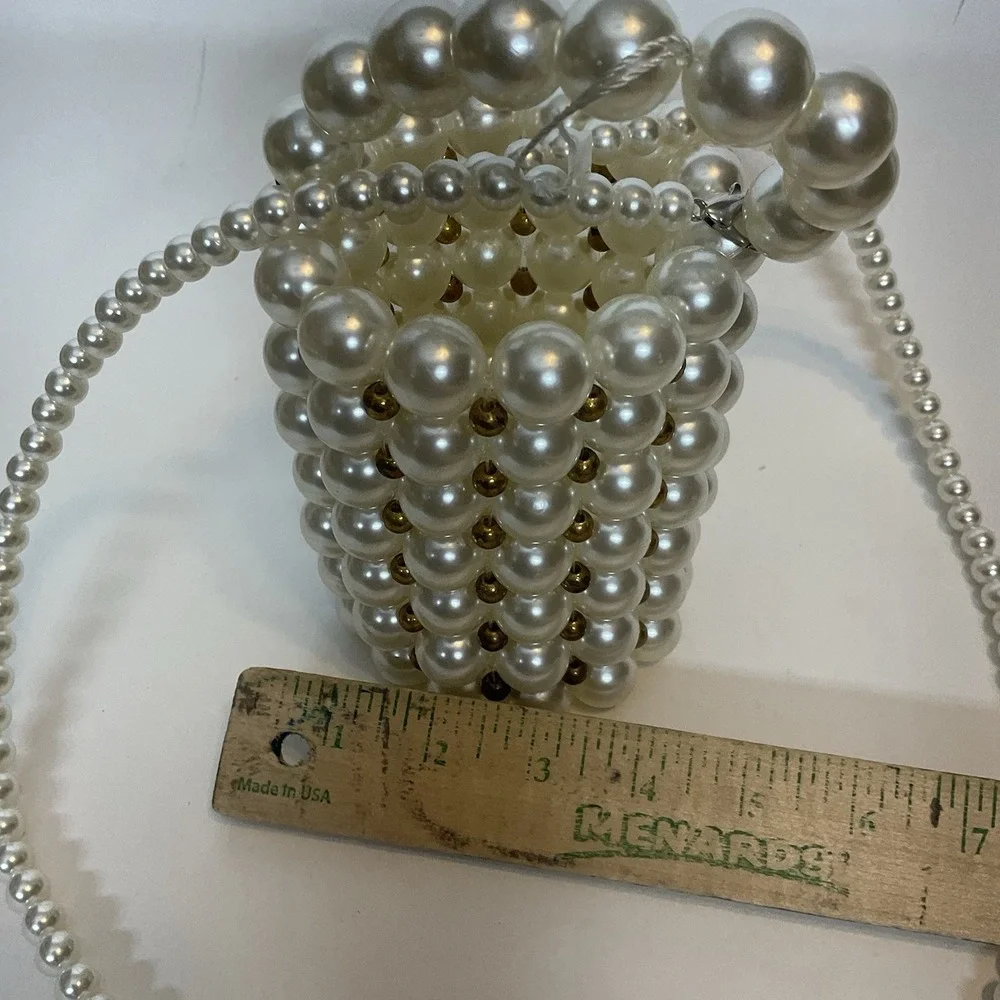 Vintage Faux Pearls Beaded Basket Style‎ Crossbody Evening Purse Bag